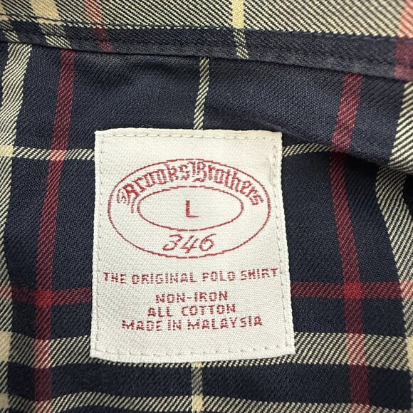 Brooks Brothers‎ 346 Shirt Mens Large Navy Red Plaid Button Down Non-Iron Cotton - Picture 3 of 9